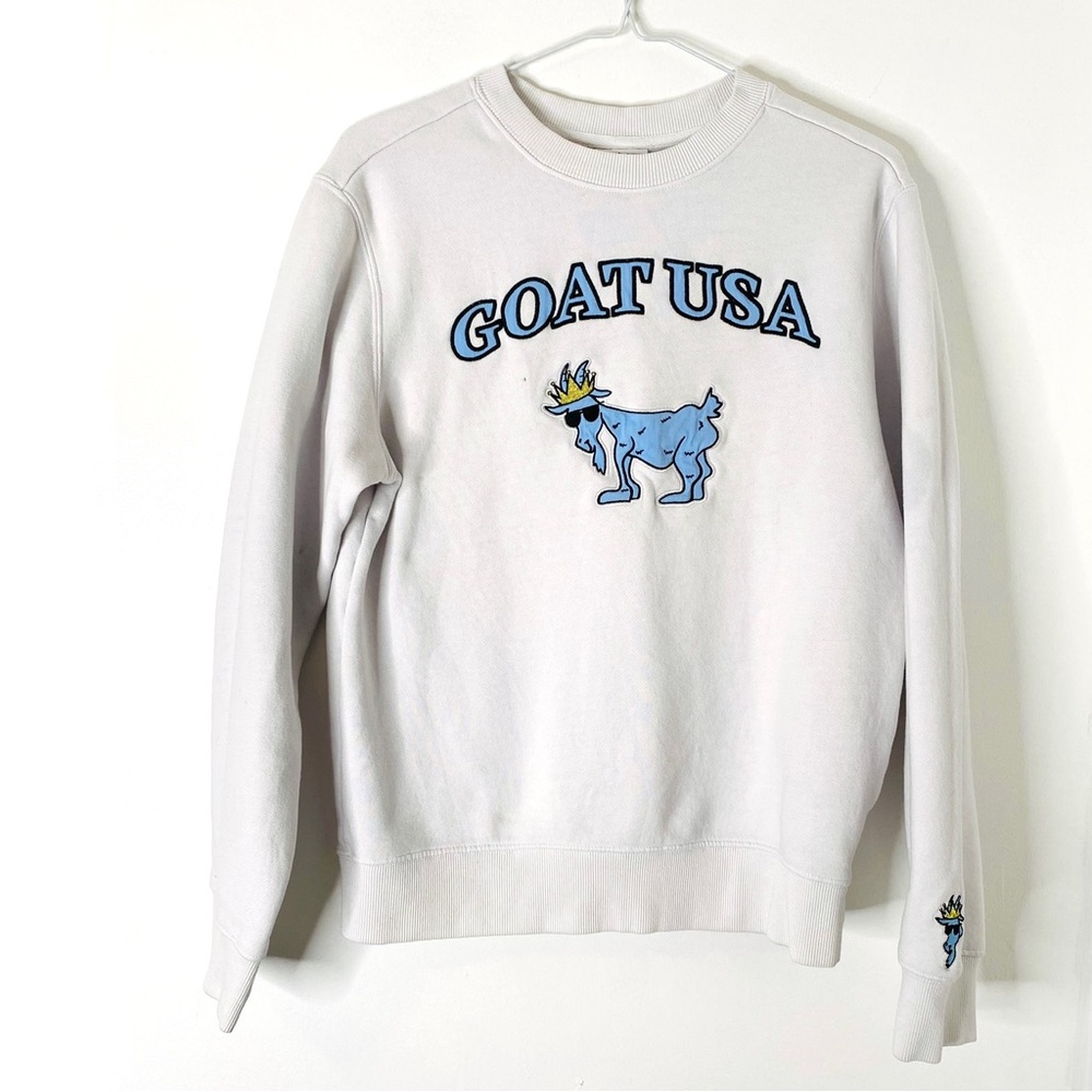 GOAT USA White Blue Logo Patchwork Crew Neck Sweatshirt
